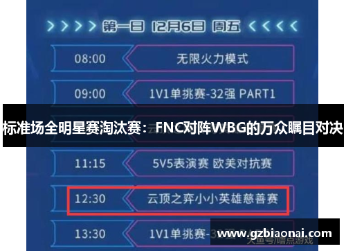 标准场全明星赛淘汰赛：FNC对阵WBG的万众瞩目对决