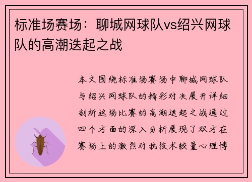 标准场赛场：聊城网球队vs绍兴网球队的高潮迭起之战